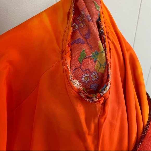 Size XS Orange Purple Vibrant Maxi Dress VTG 60s 70s Gogo Mod Boho Hippie Floral - Picture 12 of 16